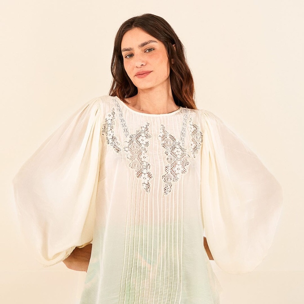 Farm Rio Elegant White Lace Women's Top